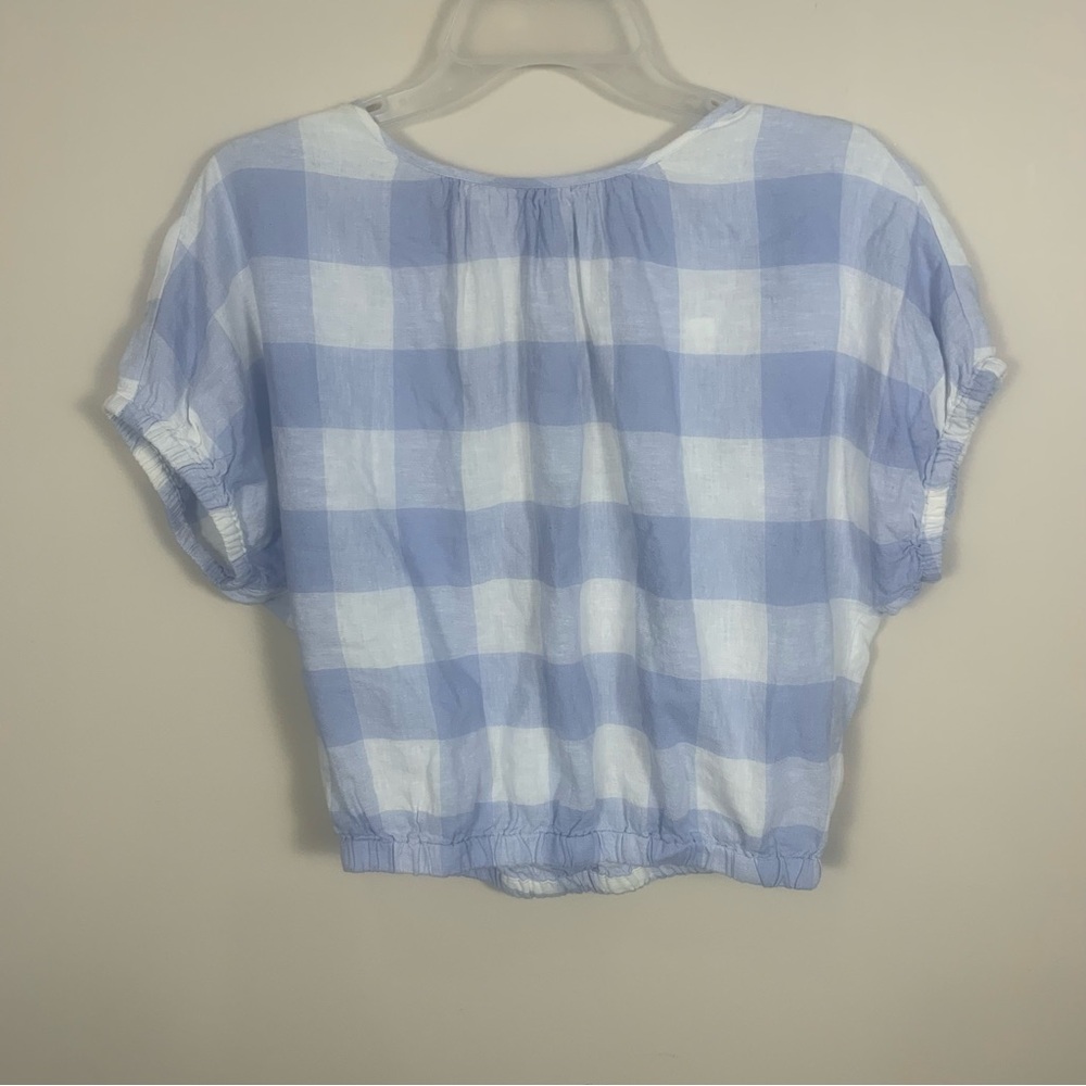 Madewell Linen Blend Split Back Tie Gingham Check Blouse - Picture 11 of 14